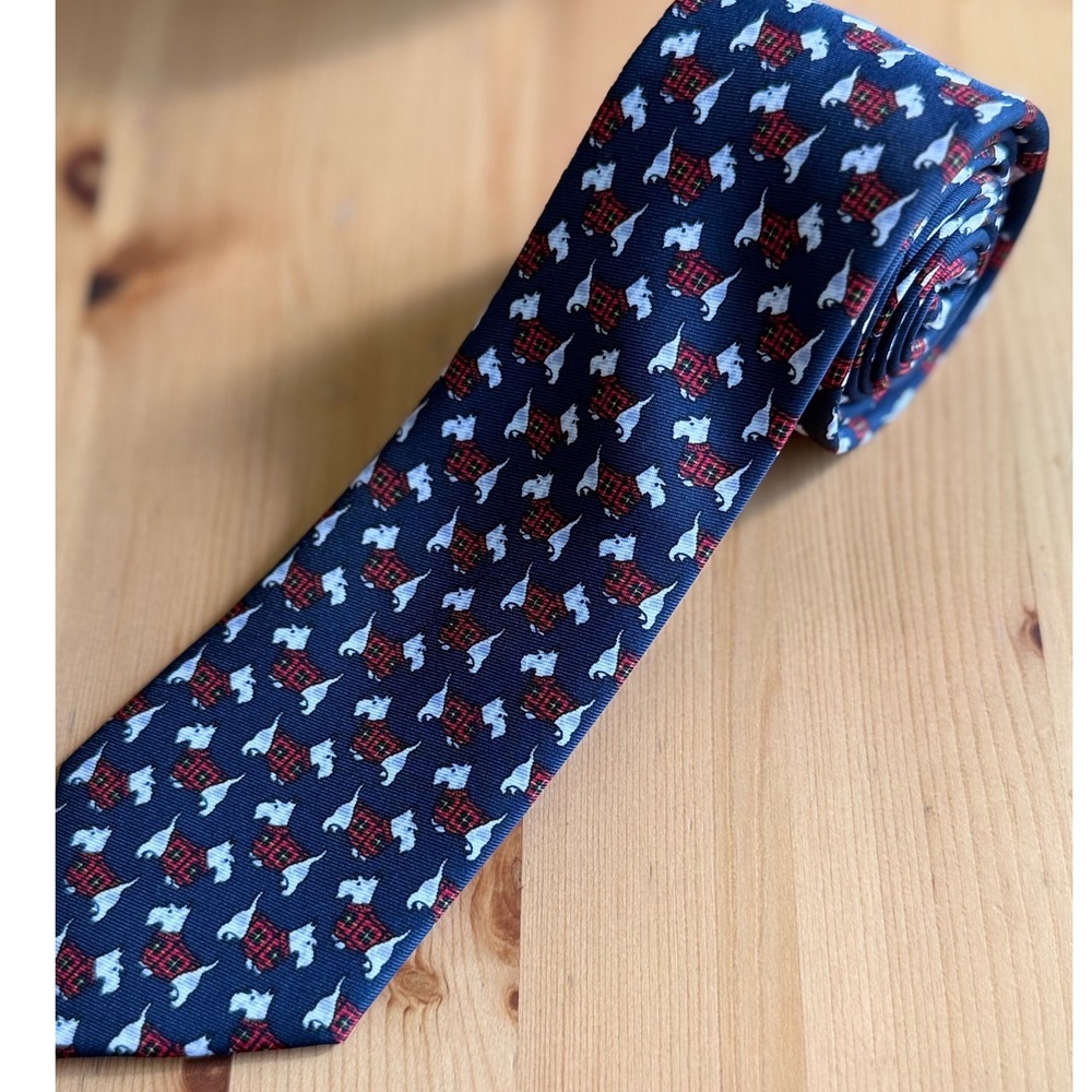 Westbury London Mens Navy Blue Scottie Terrier Dog Plaid Coat Necktie NWT 0930
